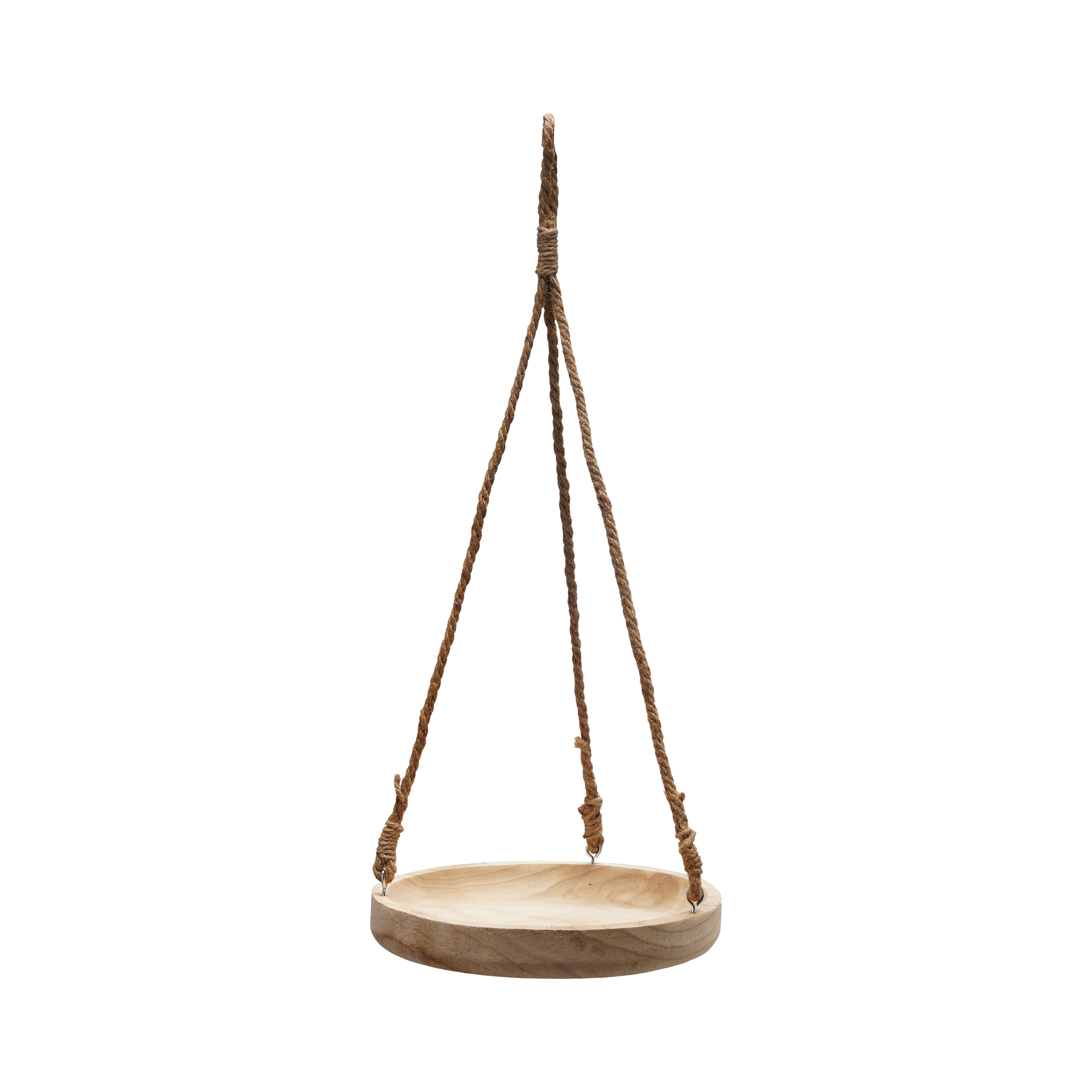 Paulownia Wood Hanging Planter Tray with Hemp Rope, Natural